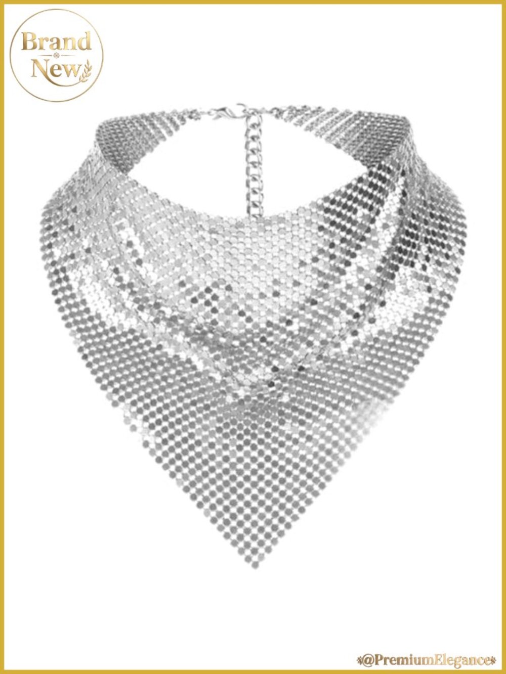 Shimmering Sequin Neck Scarf Bandana with Chain Adjustable